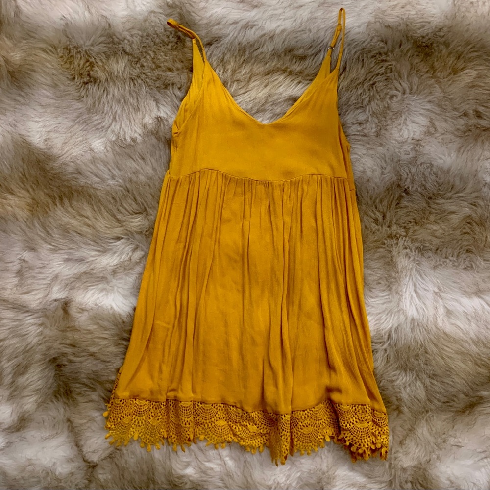 Lulus Rhiannon Mustard Yellow Lace Babydoll Dress